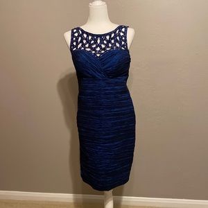 Navy beaded mid length gown